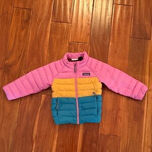 Patagonia Girls Colorblock Puffer Jacket - Pink, Yellow, Teal